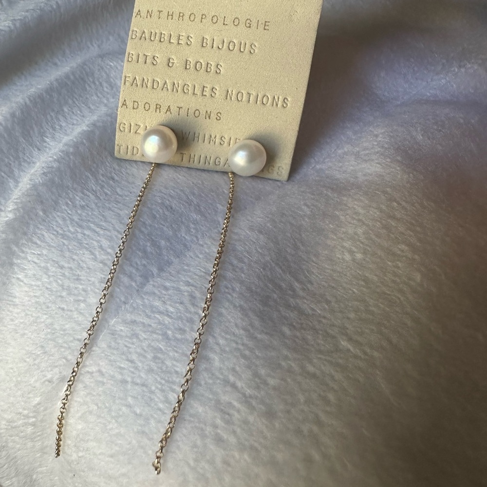 NWT- Anthropologie pearl drop down gold earrings.